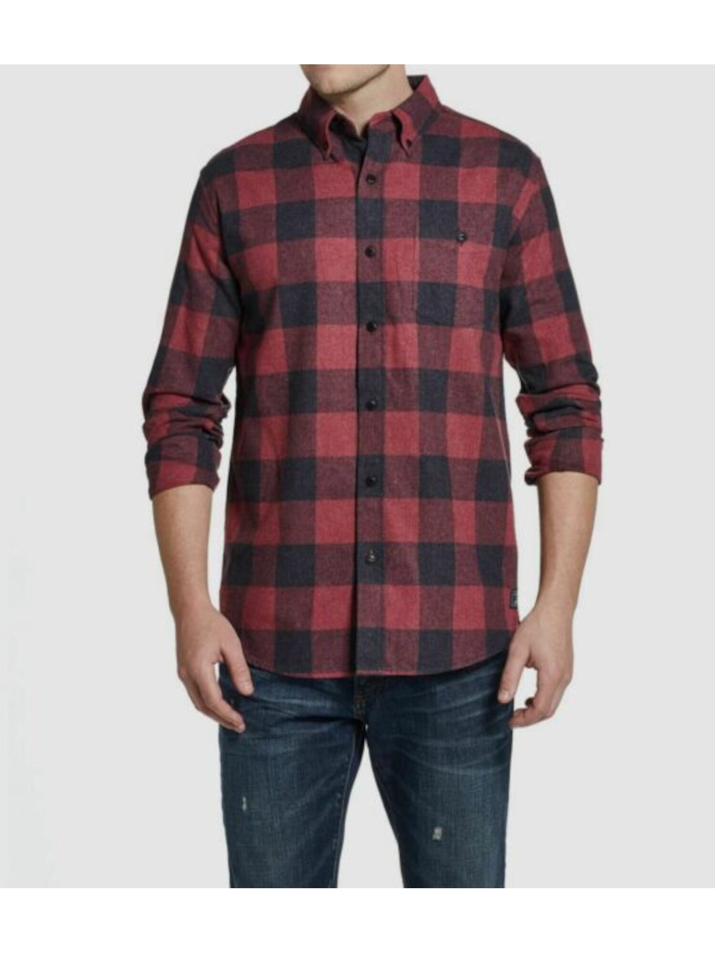 Camisa social masculina xadrez vintage à prova de intempéries com gola vermelha tamanho XXX-G