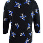 Blusa feminina Charter Club com estampa floral e jugo plissado, preta e azul, tamanho pequeno P