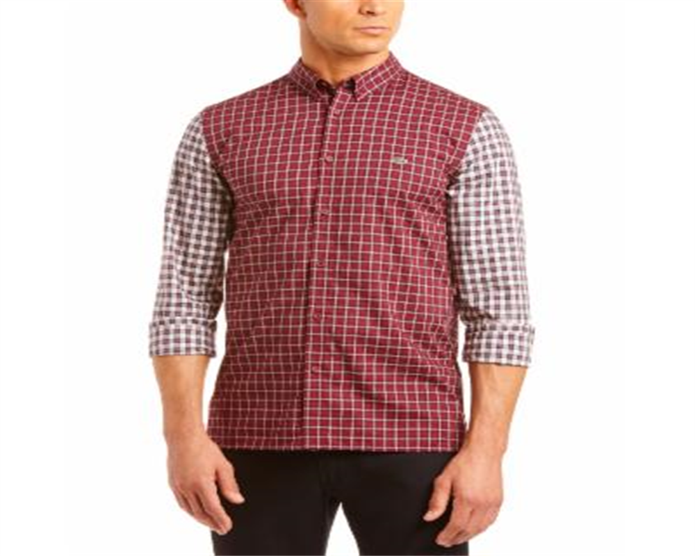 Camisa masculina Lacoste xadrez com botões, tamanho regular, vermelha, tamanho 42