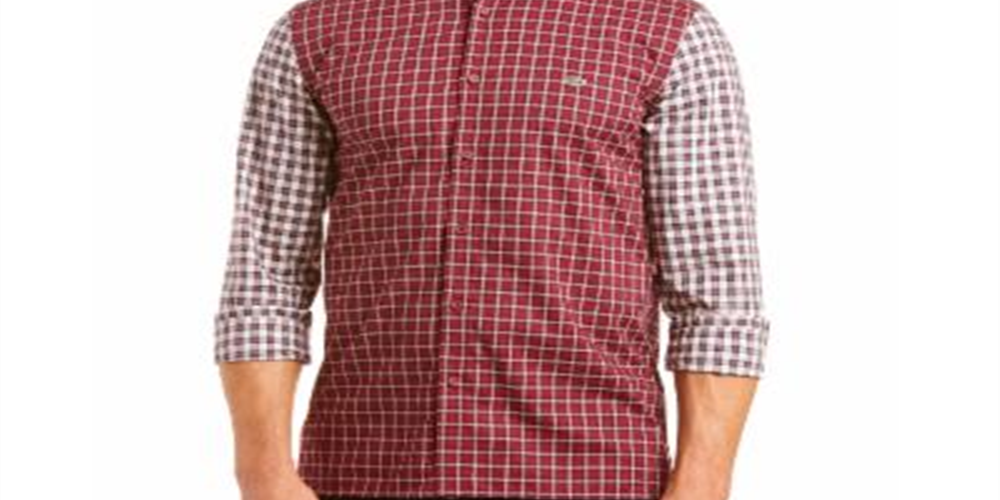 Camisa masculina Lacoste xadrez com botões, tamanho regular, vermelha, tamanho 42