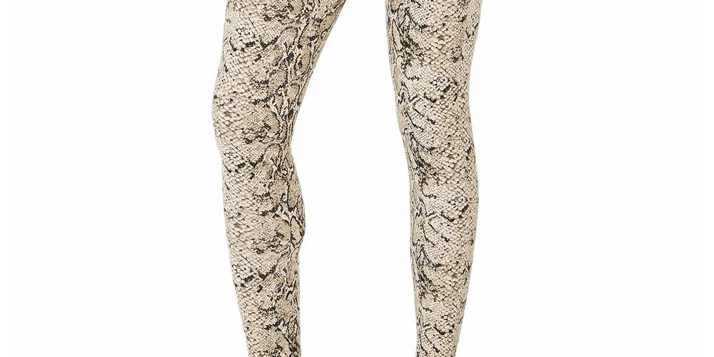 Calça legging feminina de malha modeladora INC International Concepts, comprimento total, pele de cobra, preta, bege, tamanho P