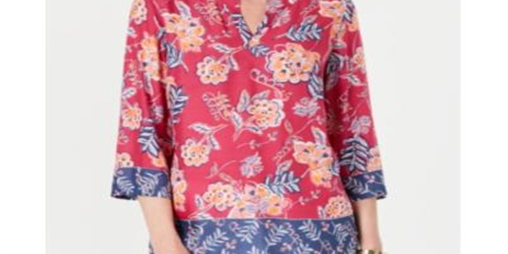 Túnica feminina com estampa floral dupla Charter Club, rosa, tamanho pequeno P