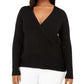 INC International Concepts Feminino Plus Pointelle Surplice Preto Tamanho 0X