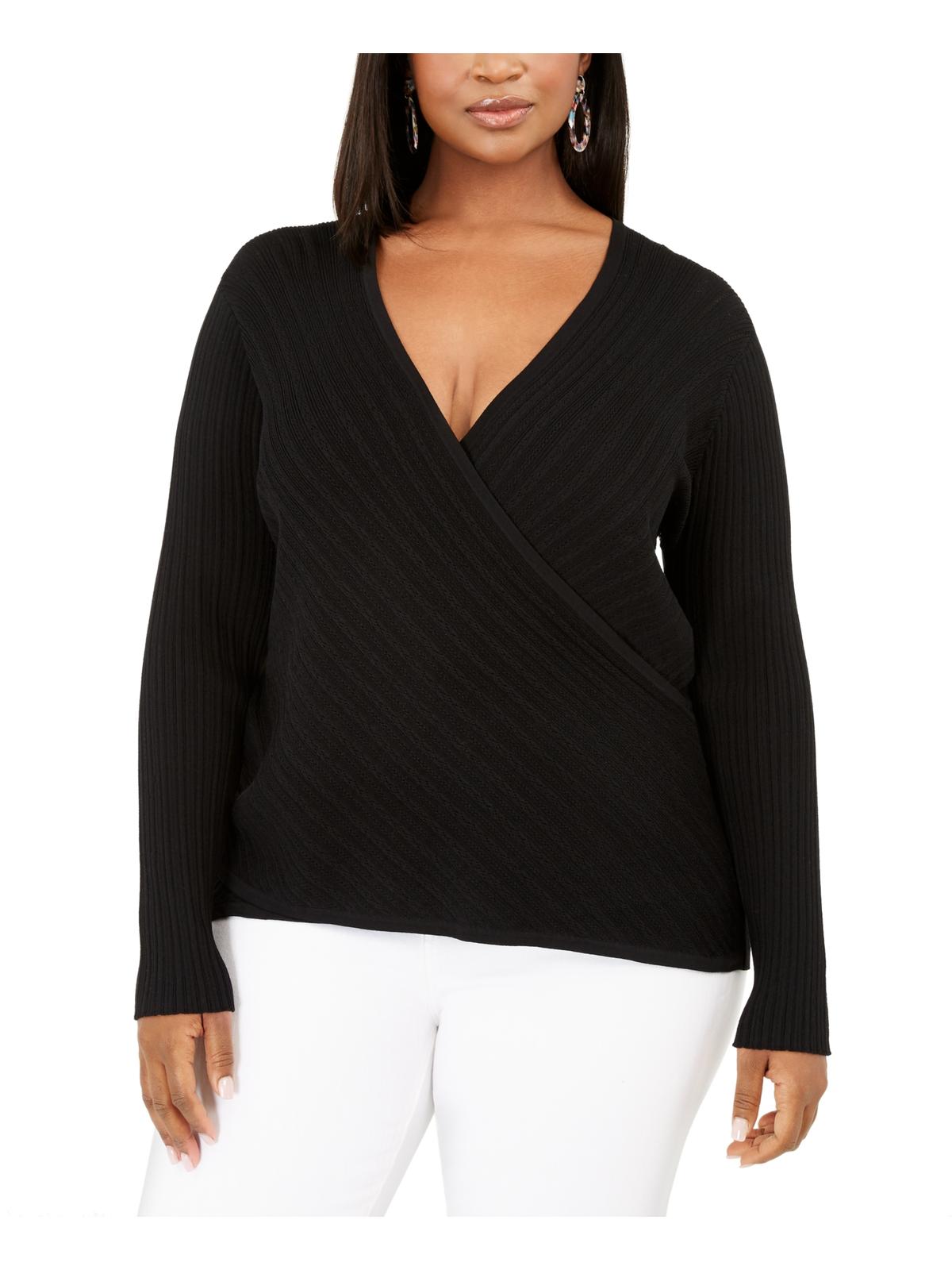 INC International Concepts Feminino Plus Pointelle Surplice Preto Tamanho 0X