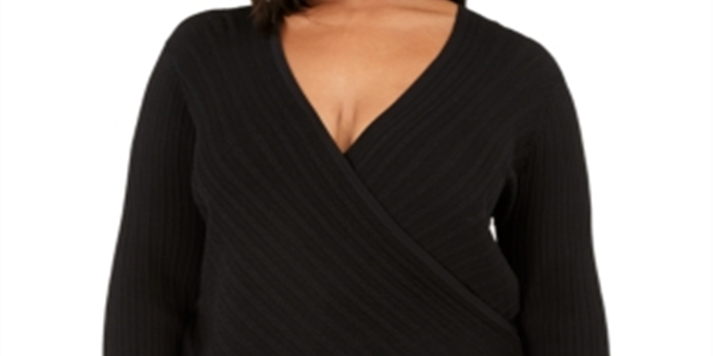 INC International Concepts Feminino Plus Pointelle Surplice Preto Tamanho 0X