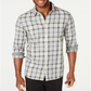Camisa xadrez masculina American Rag com botões e gola baixa, cinza, tamanho médio