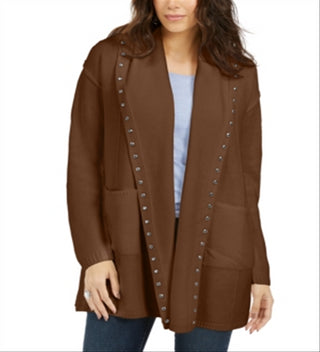 Cardigan feminino com capuz e tachas Style &amp; Co, marrom, tamanho pequeno G