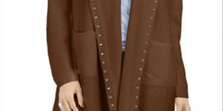 Cardigan feminino com capuz e tachas Style &amp; Co, marrom, tamanho pequeno G