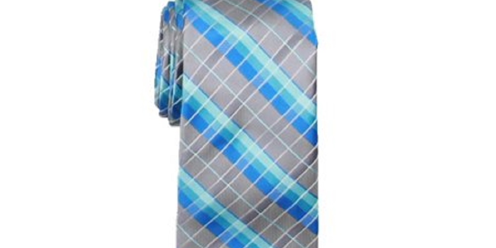 Gravata profissional xadrez masculina Van Heusen, azul, tamanho regular