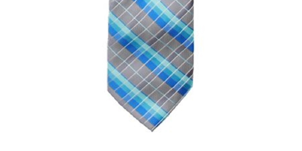 Gravata profissional xadrez masculina Van Heusen, azul, tamanho regular
