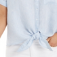 Camisa feminina Charter Club de linho com botões frontais e amarração, azul, tamanho XX-G