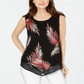 Blusa feminina Alfani bordada com bainha pontuda, preta, tamanho pequeno G