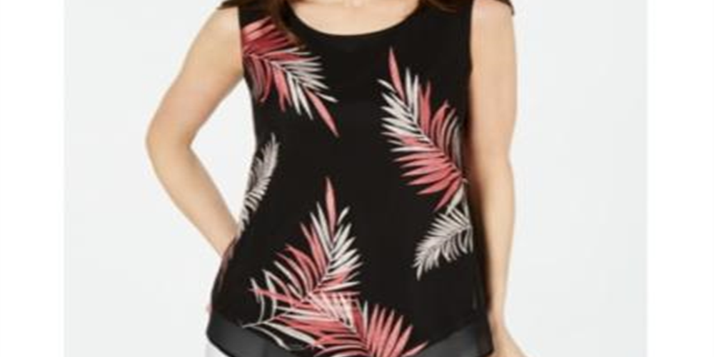 Blusa feminina Alfani bordada com bainha pontuda, preta, tamanho pequeno G