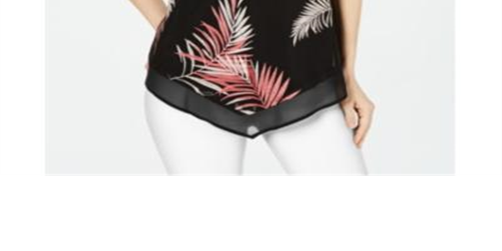 Blusa feminina Alfani bordada com bainha pontuda, preta, tamanho pequeno G