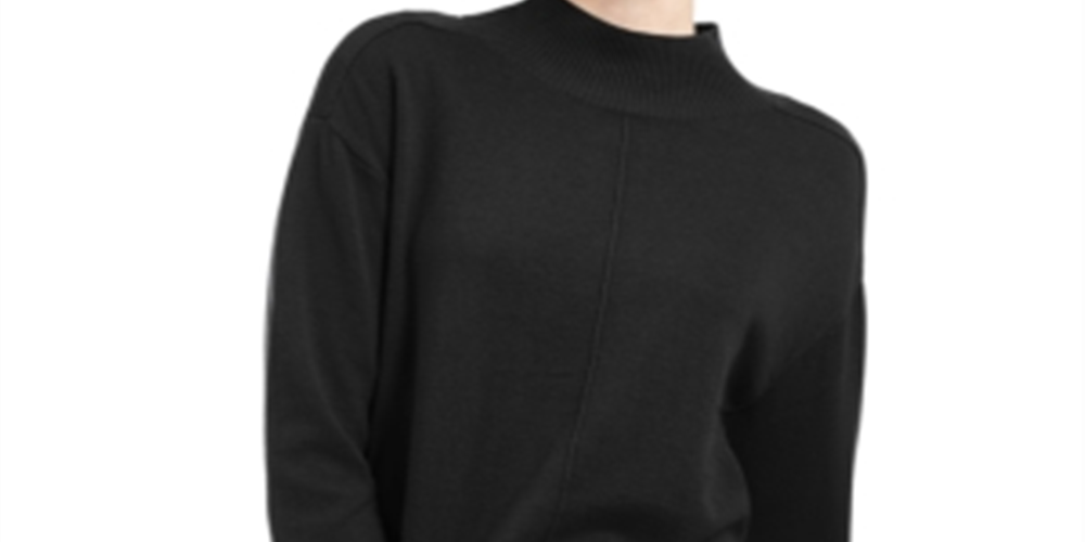 Karen Scott Suéter Feminino de Algodão com Detalhe de Costura e Gola Simulada, Preto, Tamanho X-S