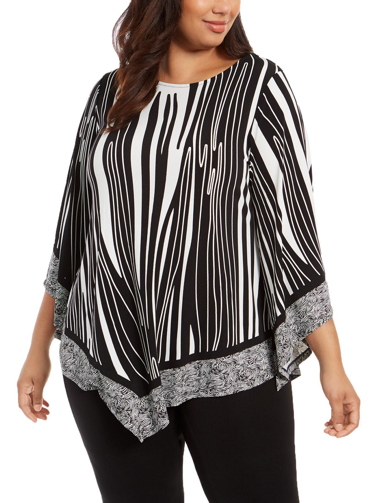 Blusa feminina Alfani Plus Size com estampa animal assimétrica, preta, tamanho 1X