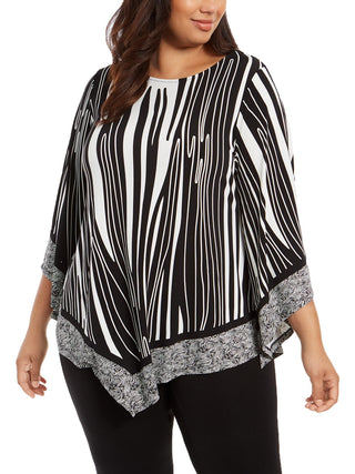 Blusa feminina Alfani Plus Size com estampa animal assimétrica, preta, tamanho 1X