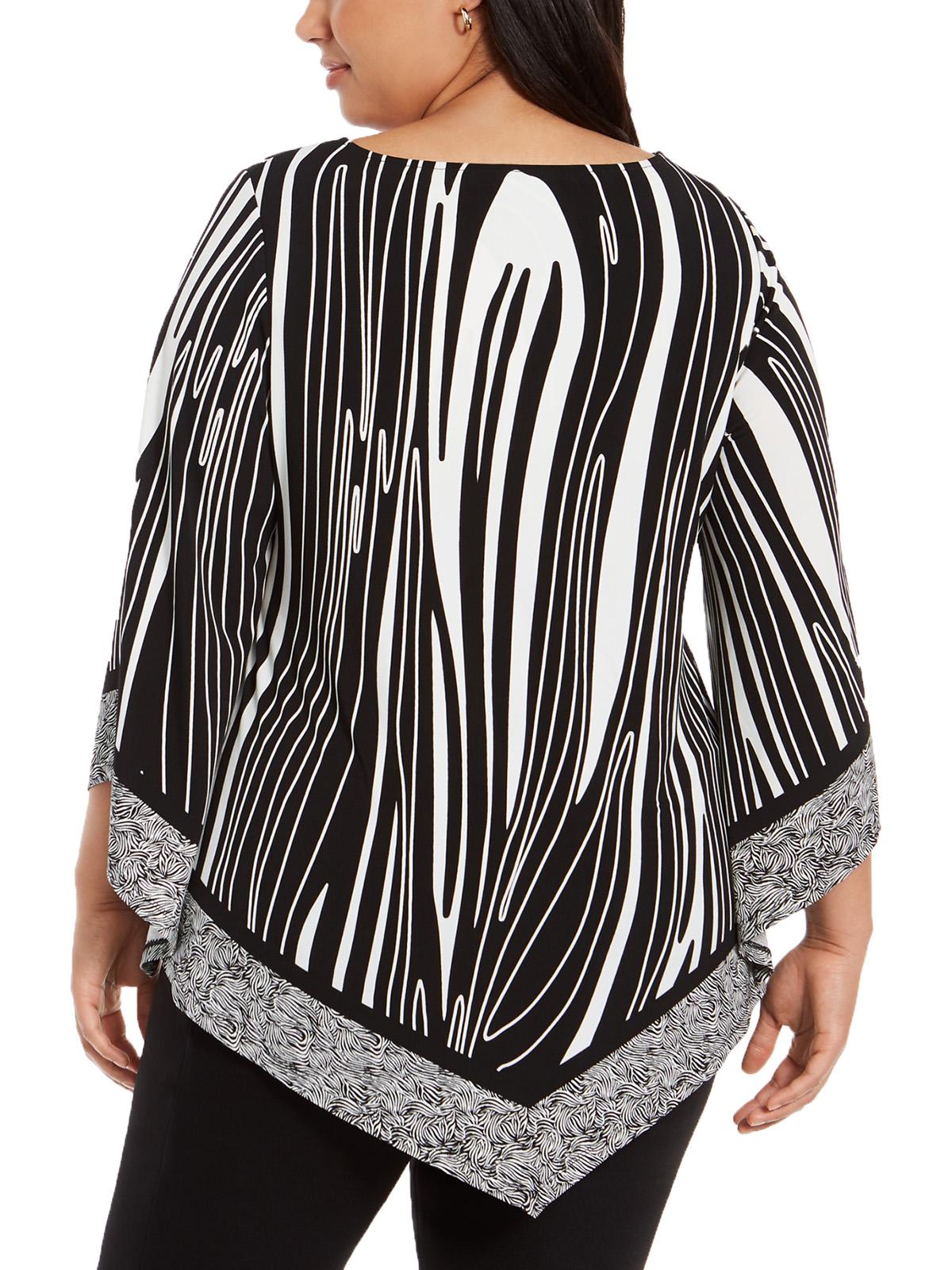 Blusa feminina Alfani Plus Size com estampa animal assimétrica, preta, tamanho 1X