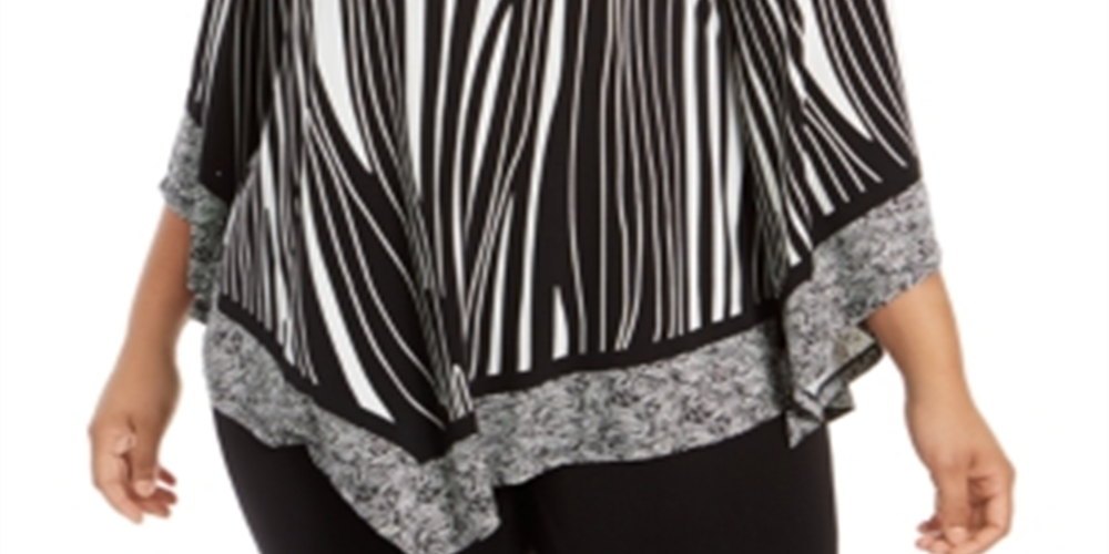 Blusa feminina Alfani Plus Size com estampa animal assimétrica, preta, tamanho 1X