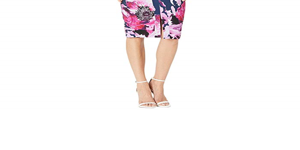 Vestido justo com estampa floral Trina Turk feminino, azul-marinho/roxo, tamanho 4