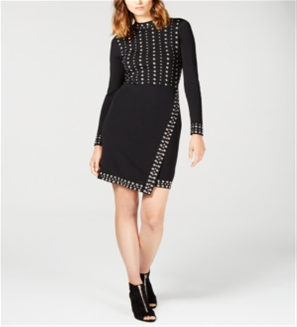 Vestido suéter feminino com tachas da INC International Concepts, preto, tamanho X-S