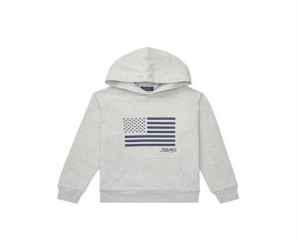Ralph Lauren Big Boy's Moletom com capuz de algodão felpudo bordado cinza tamanho P