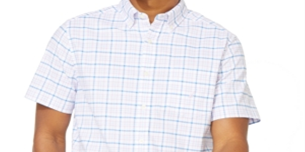 Camisa xadrez masculina Nautica Classic Fit com botões, azul, tamanho pequeno