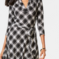 Vestido feminino xadrez com decote em V, preto, tamanho grande, Charter Club