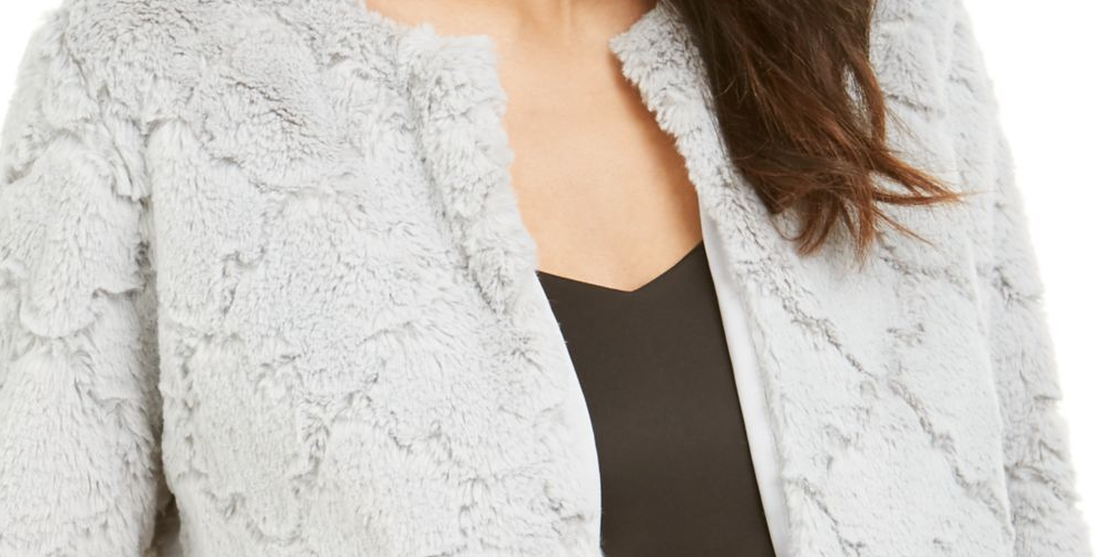 Jaqueta feminina Signature de pele sintética, cinza, tamanho pequeno, médio