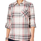 Camisa xadrez feminina de algodão com mangas curtas Style &amp; Co, branca, tamanho pequeno P
