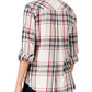 Camisa xadrez feminina de algodão com mangas curtas Style &amp; Co, branca, tamanho pequeno P