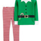 Conjunto de pijama unissex Carter's para crianças com estampa de elfo e calças de dormir, verde, tamanho 18 meses