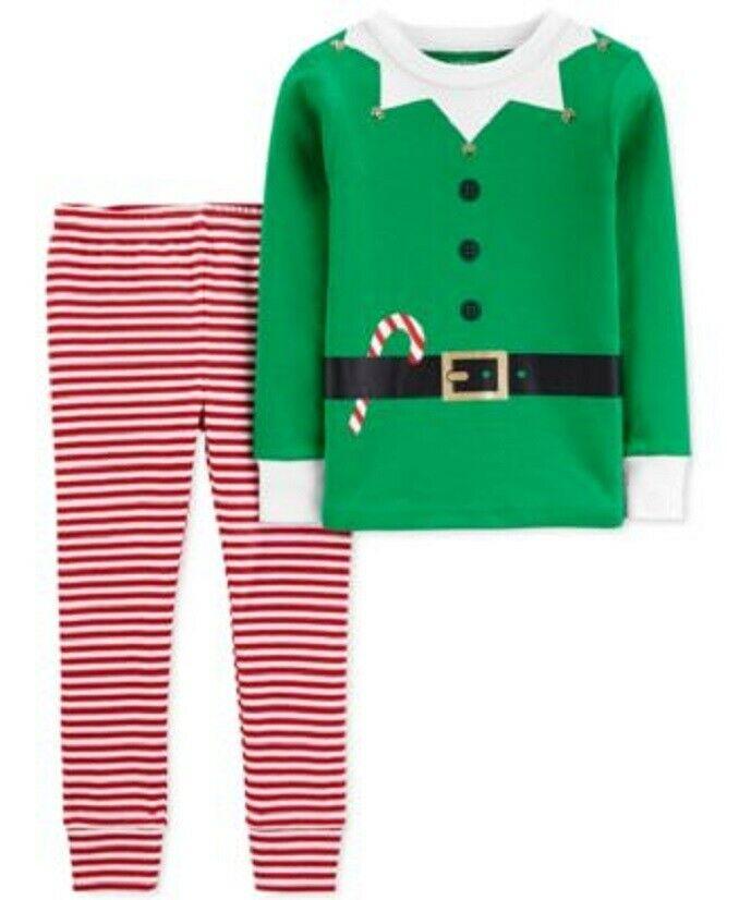 Conjunto de pijama unissex Carter's para crianças com estampa de elfo e calças de dormir, verde, tamanho 18 meses