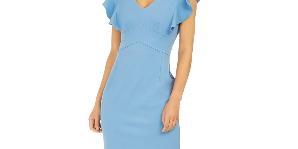 Vestido feminino NY Collection com mangas franzidas, azul, tamanho pequeno grande