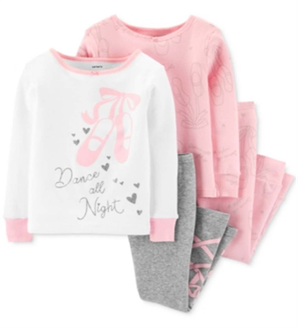 Conjunto de pijama de bailarina Carter's Baby Girl, 4 peças, algodão, branco/rosa, tamanho 9 meses