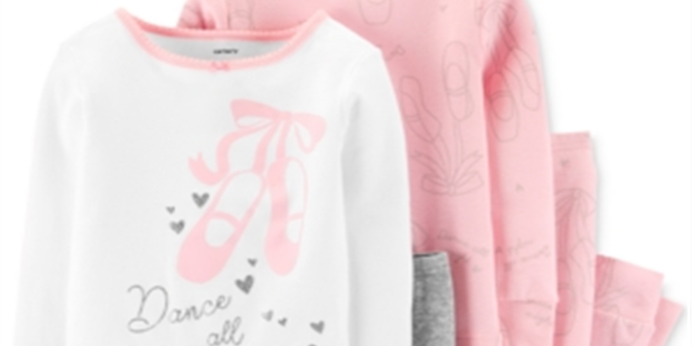 Conjunto de pijama de bailarina Carter's Baby Girl, 4 peças, algodão, branco/rosa, tamanho 9 meses