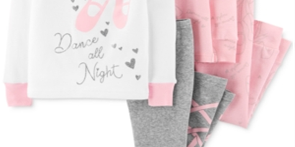 Conjunto de pijama de bailarina Carter's Baby Girl, 4 peças, algodão, branco/rosa, tamanho 9 meses