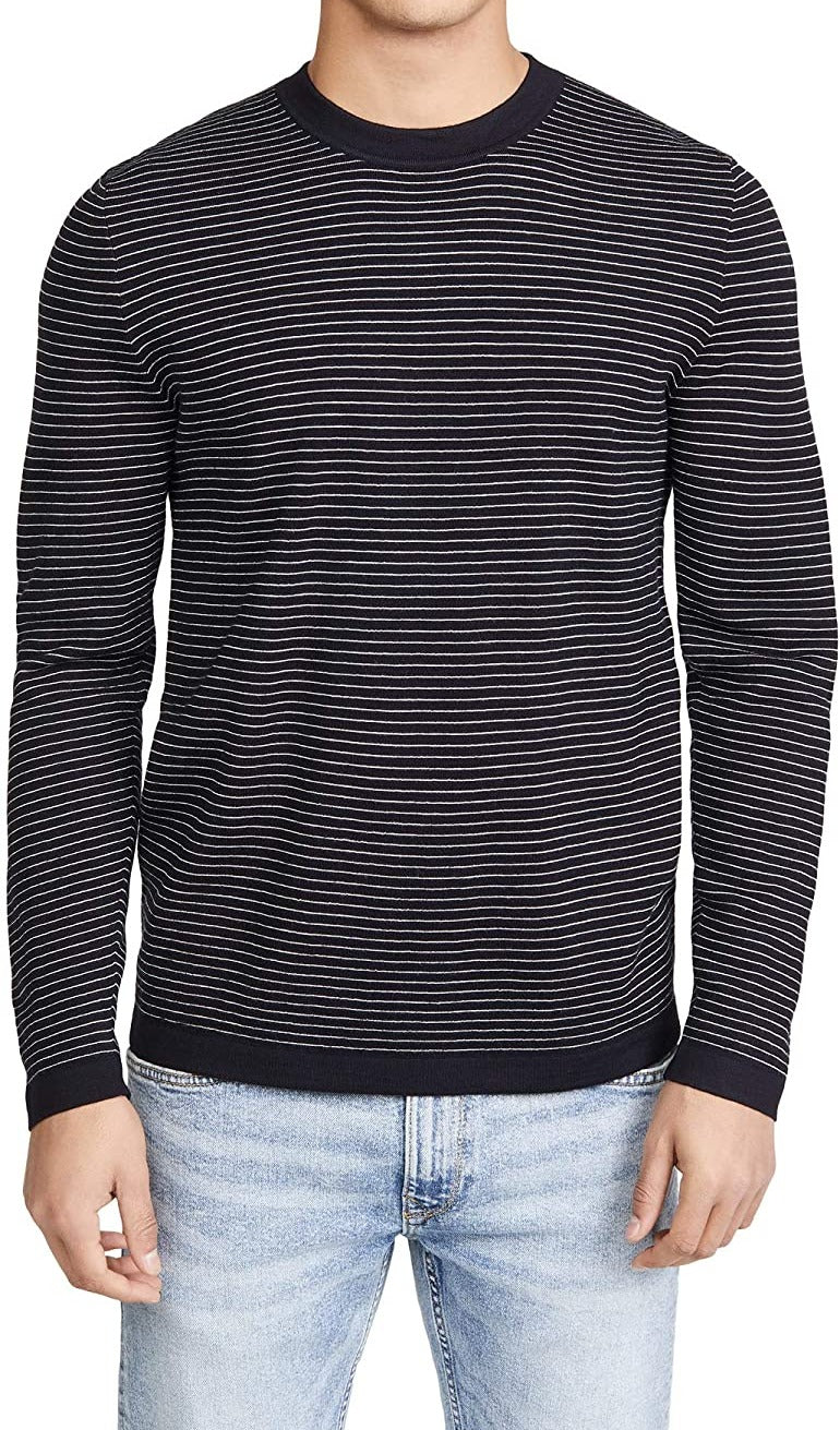 Suéter masculino Theory Ollis Crewneck de lã merino e manga comprida, preto, tamanho grande