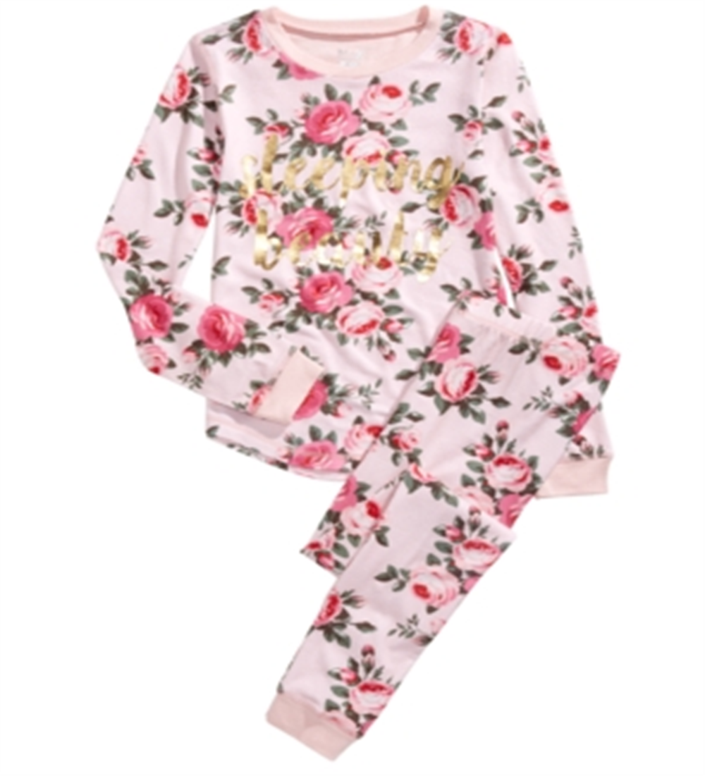Conjunto de pijama com estampa floral da Bela Adormecida, 2 peças, Max &amp; Olivia, Little &amp; Big Girl, rosa, tamanho M