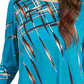 Blusa feminina Alfani com estampa azul-petróleo e manga 3/4, gola joia, tamanho marinho, pequena e pequena