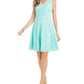 Vestido feminino Charter Club com ajuste evasê e renda, azul, tamanho médio