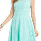 Vestido feminino Charter Club com ajuste evasê e renda, azul, tamanho médio