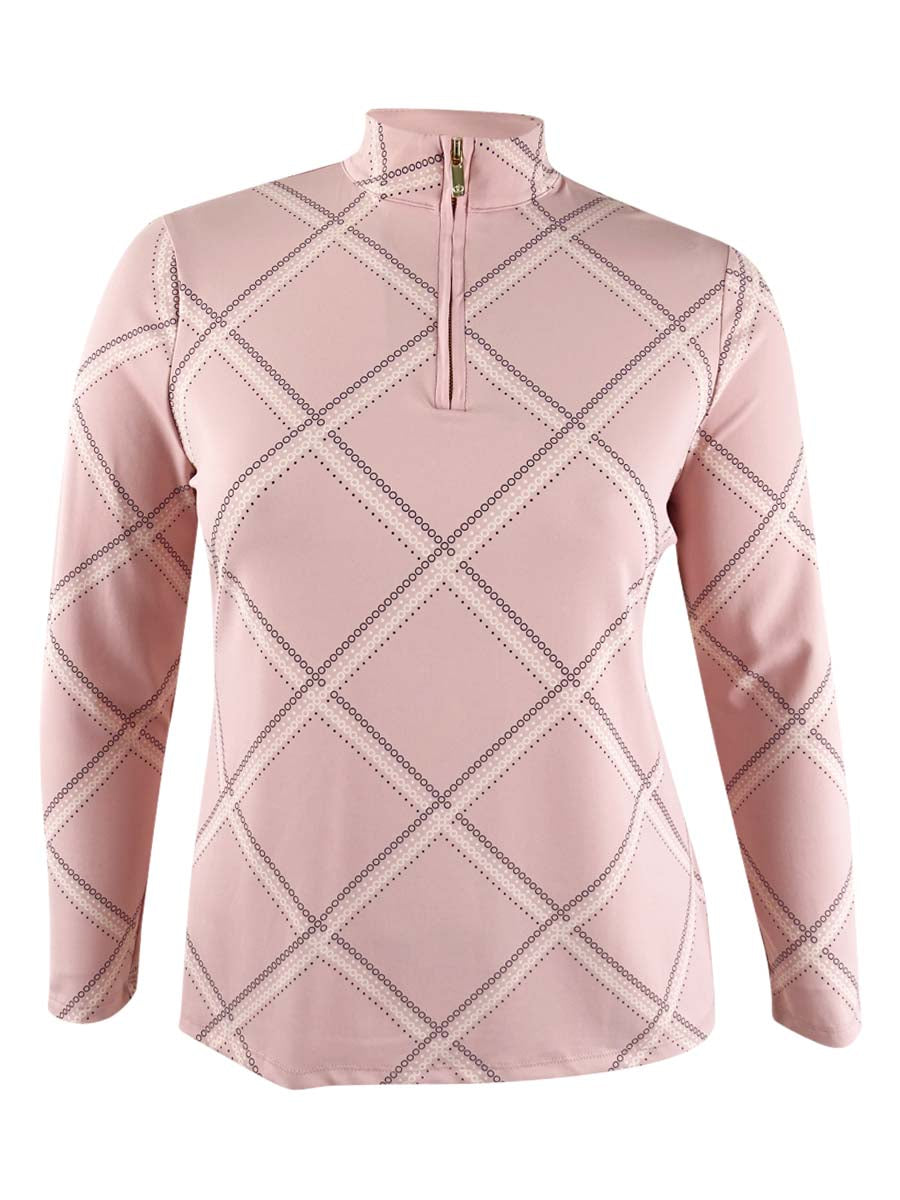 Top feminino estampado com decote falso, tamanho pequeno, rosa, tamanho extragrande, Charter Club