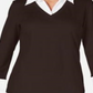 Karen Scott Blusa de algodão com aparência em camadas feminina, marrom, tamanho pequeno, médio