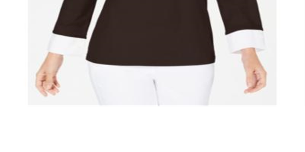 Karen Scott Blusa de algodão com aparência em camadas feminina, marrom, tamanho pequeno, médio