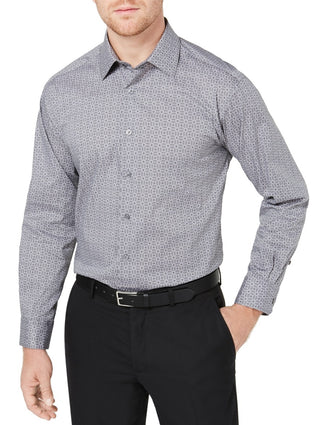 Camisa social masculina Alfani com gola alta e punho padrão em misturas de algodão, cinza, tamanho grande