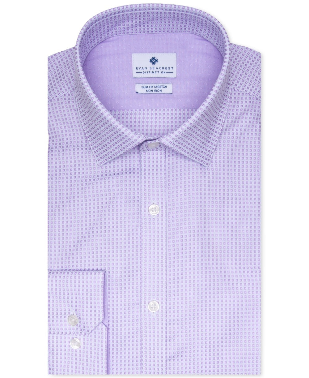 Camisa social masculina Ryan Seacrest estampada slim fit de algodão macio, roxa, tamanho 17,5 x 32-33