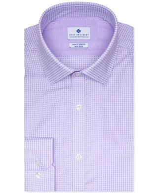 Camisa social masculina Ryan Seacrest estampada slim fit de algodão macio, roxa, tamanho 17,5 x 32-33