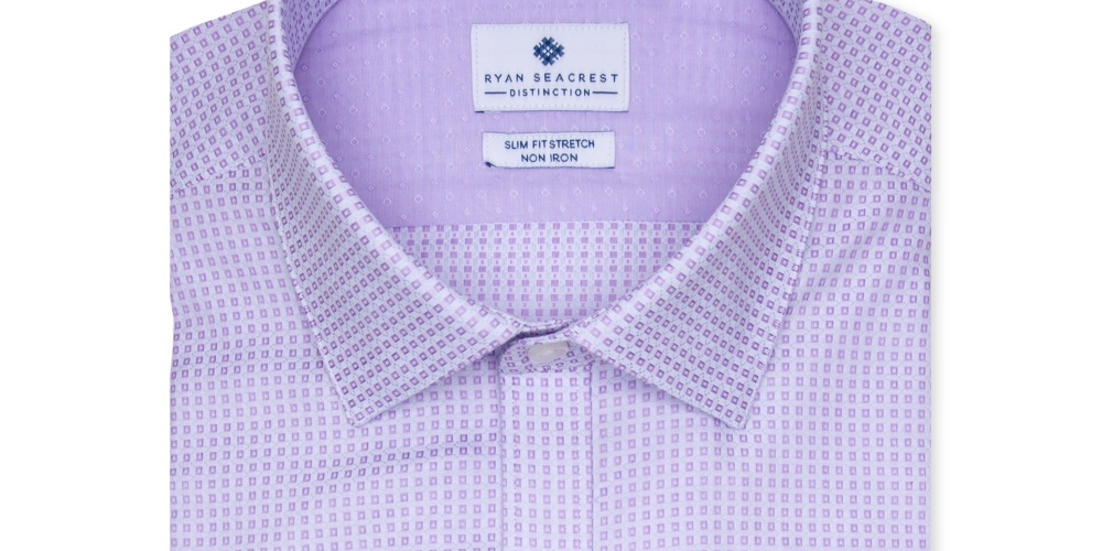 Camisa social masculina Ryan Seacrest estampada slim fit de algodão macio, roxa, tamanho 17,5 x 32-33