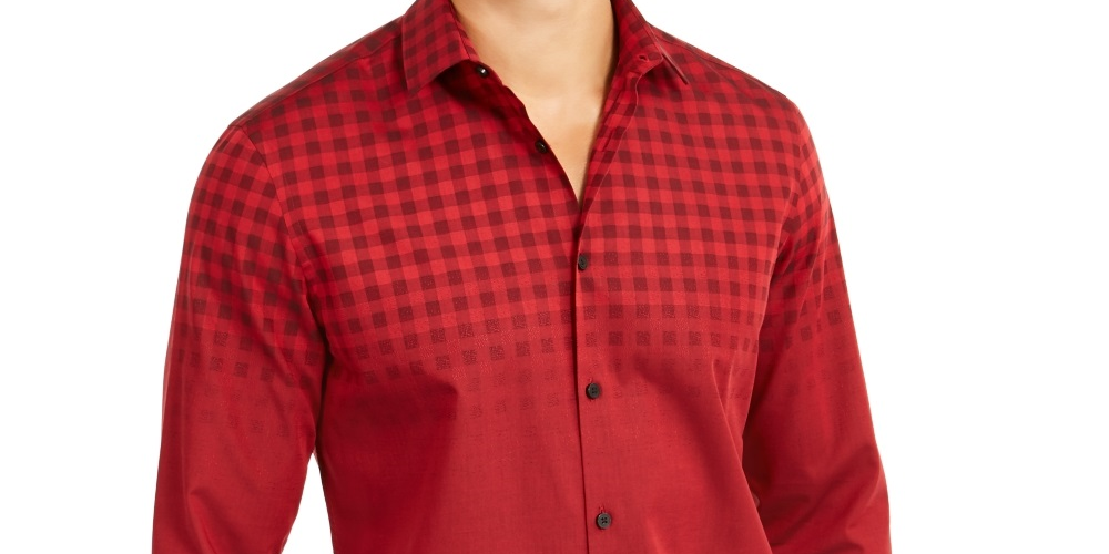 Camisa Alfani Masculina Classic Fit Ombre Buffalo Check Vermelha Tamanho XXX-G